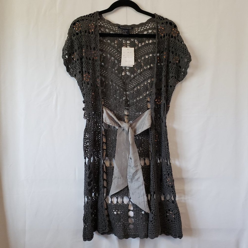 Boston Proper Crochet Short Sleeve Cardigan Small
